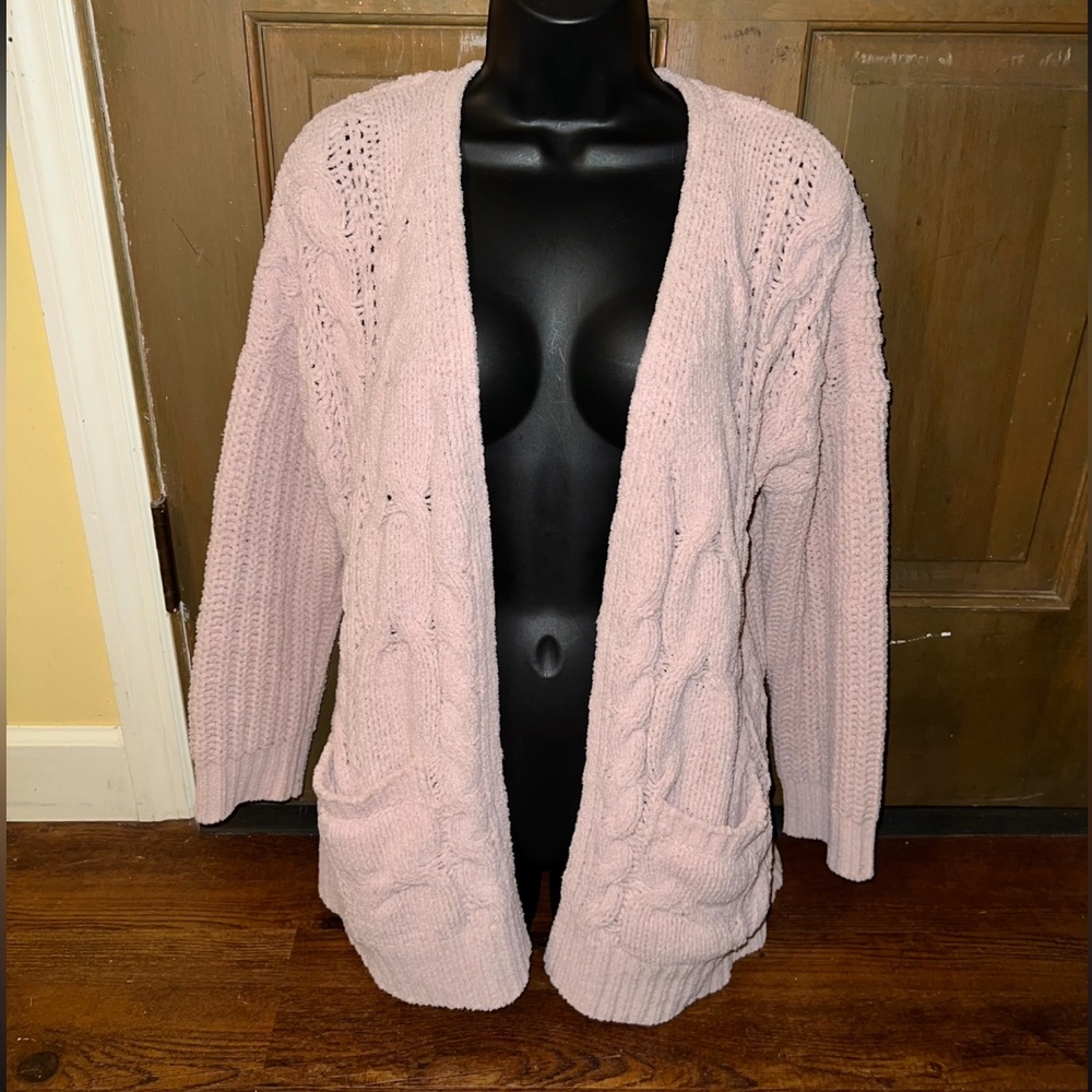 Cupio Blush Pink Open Front Chunky Knit Long Sleeve Cardigan Size M - Picture 3 of 12